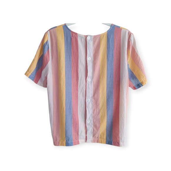 Madewell Button-Back Top Sherbet Stripe 100% Cotton - Picture 6 of 12